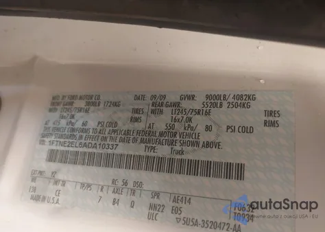 2010 Ford E-250 Commercial/Recreational из США, поврежденный, VIN 1FTNE2EL6ADA10337